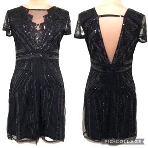 Vintage Sequin Cutout Back Mesh Neckline Sheath Dress Size 10